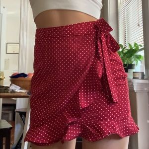 Red and white polka dot wrap mini skirt/ nastygal